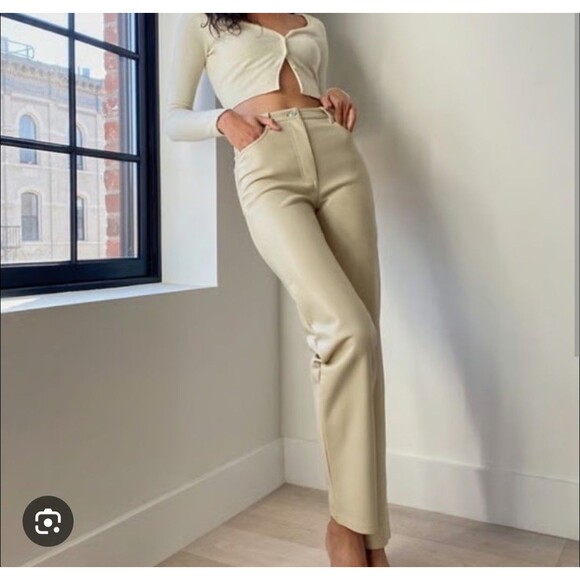 Wilfred Pants - Aritzia Wilfred The Melina Vegan Leather High Rise Straight Pants Blue 4